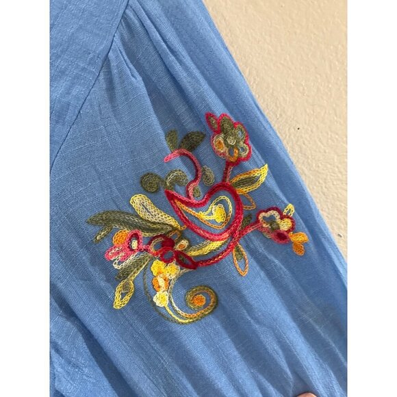 Figueroa & Flower Dress Womens Blue Midi Flowers Embroidered size S - Picture 5 of 8